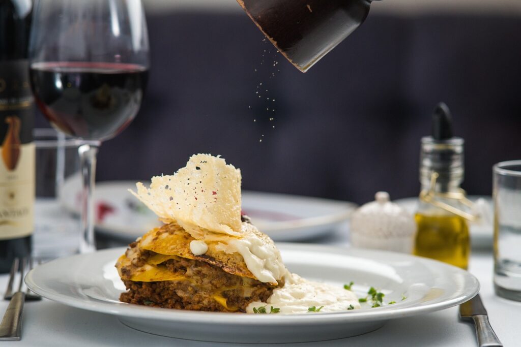 Fine dining lasagna on a plate